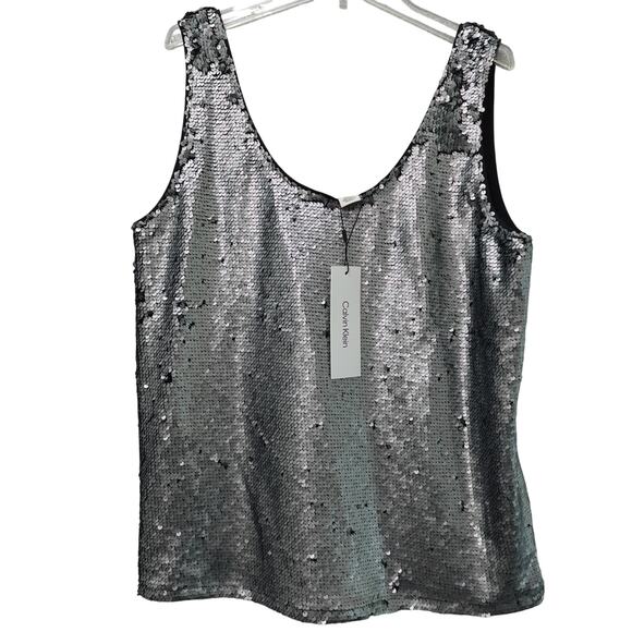 Calvin Klein Women's Sequin Tank Top Dark Gray - Size 2 - Picture 1 of 7